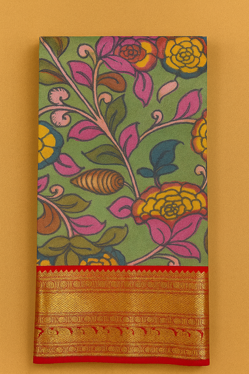 Kanchi pattu with pen kalamkari-AM-KPS-GREEN-005