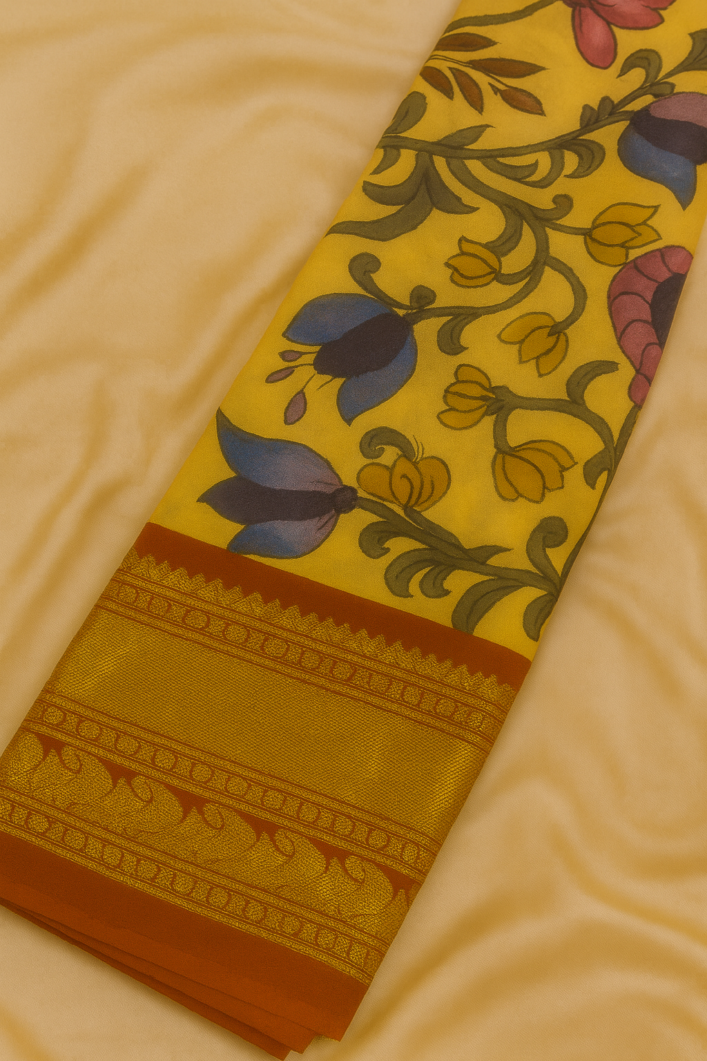 Kanchi Pattu with Pen Kalamkari-AM-KPS-YELLOW-013