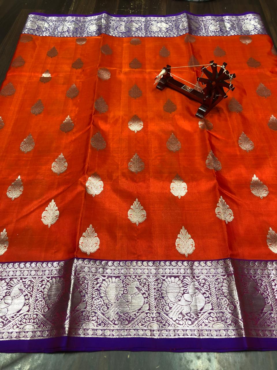 Pure Silk Saree-AM-PSS-ORANGE-001