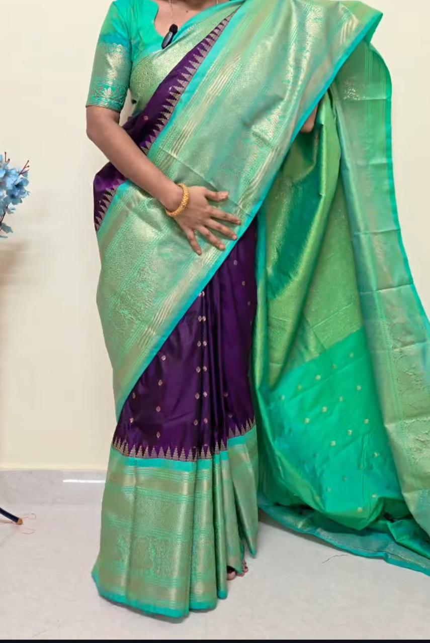 Vintage Gadwal Saree-AM-VGS-PURPLE-014