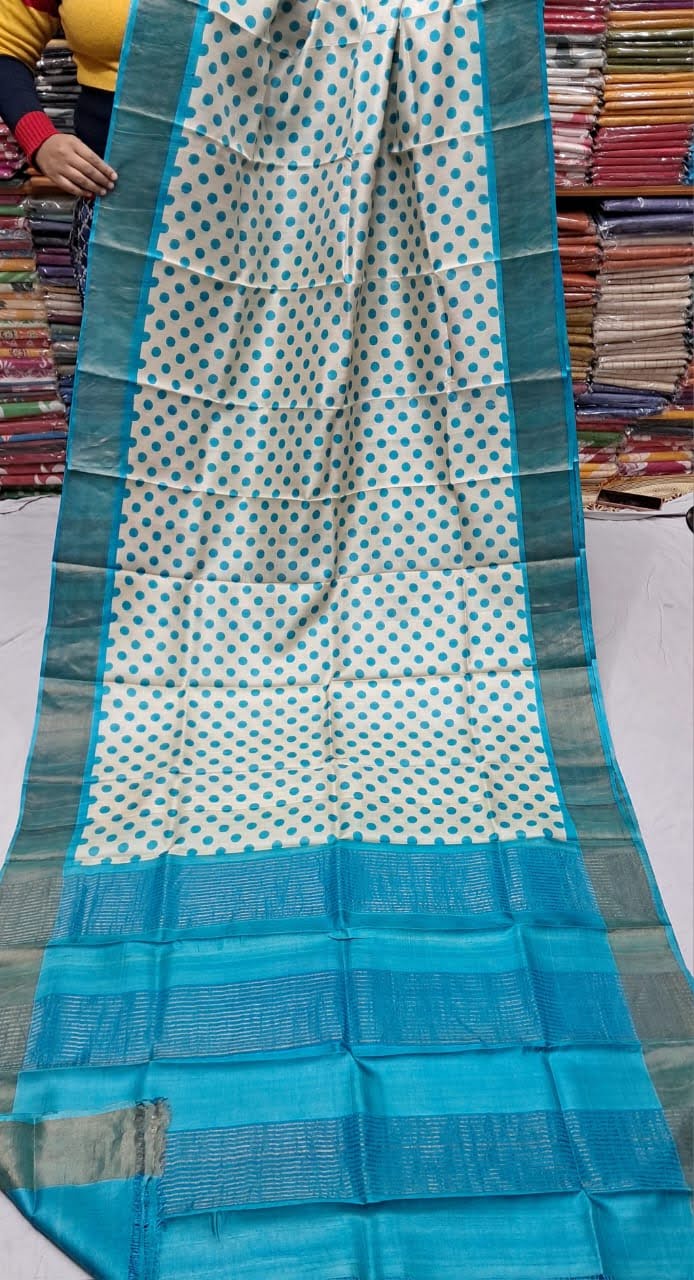 Pure Tussar Printed Saree-AM-PTS-BLUE-001