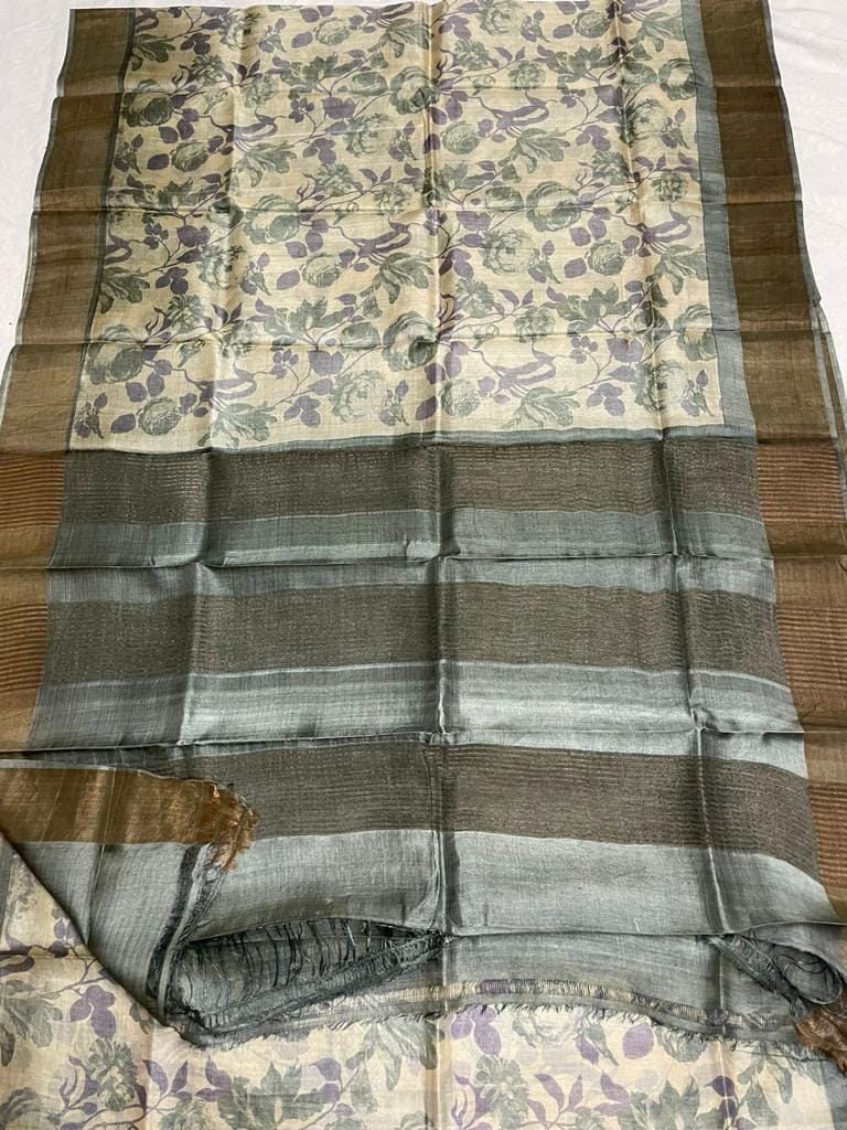 Pure Tussar Printed Saree-AM-PTS-CREAM-003