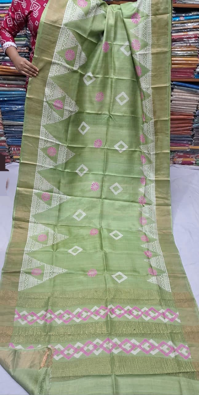 Pure Tussar Printed Saree-AM-PTS-GREEN-005