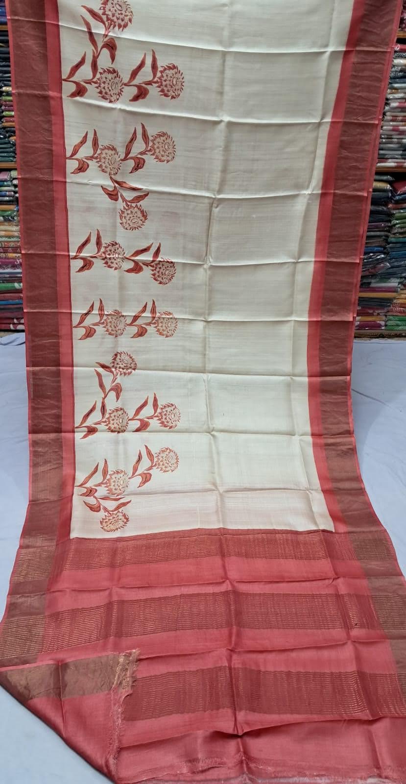Pure Tussar Printed Saree-AM-PTS-RED-006