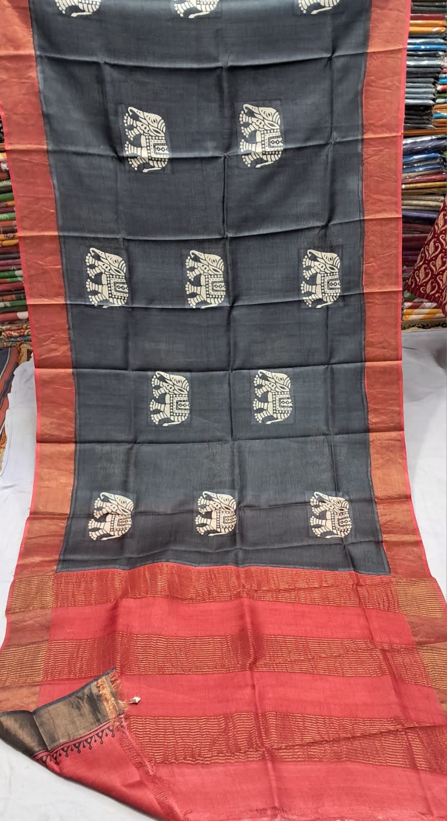 Pure Tussar Printed Saree-AM-PTS-BLACK-009