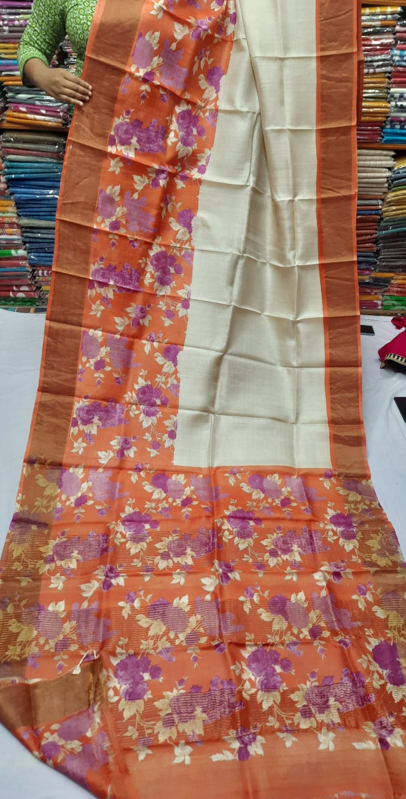 Pure Tussar Printed Saree-AM-PTS-ORANGE-013