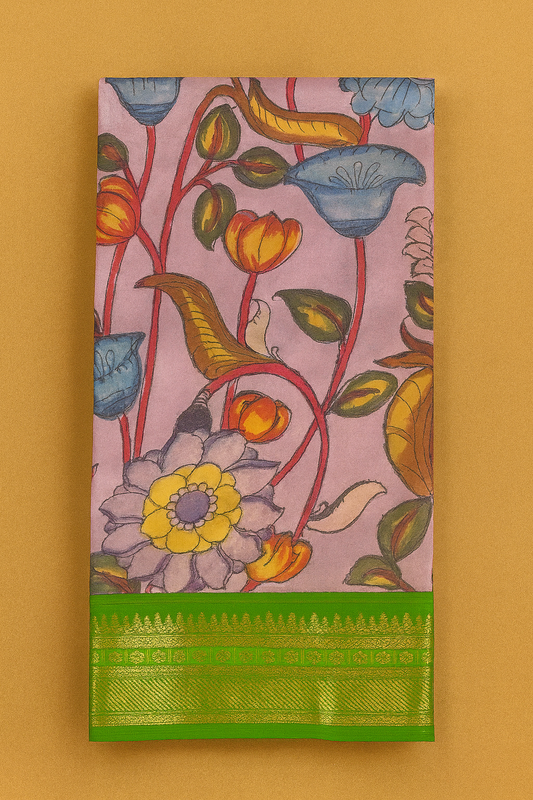 Kanchi pattu with pen kalamkari-AM-KPS-LAVENDER-004