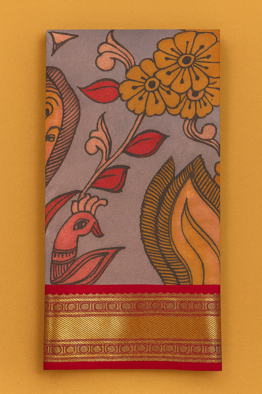 Kanchi Pattu with Pen Kalamkari-AM-KPS-GREY-008