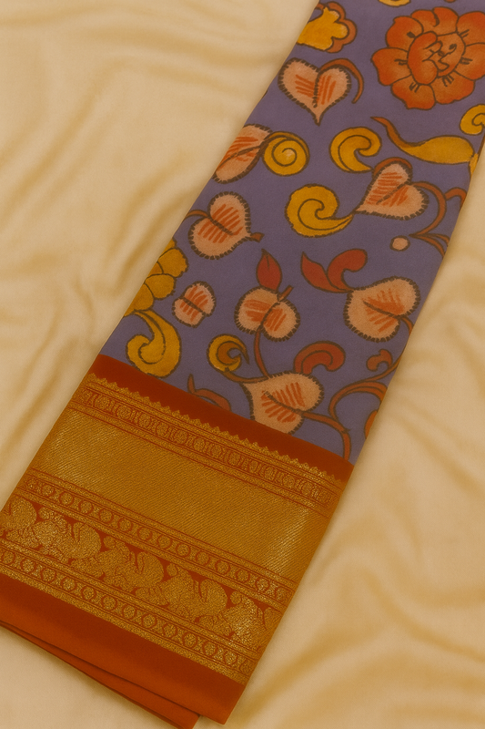Kanchi Pattu with Pen Kalamkari-AM-KPS-LAVENDER-012