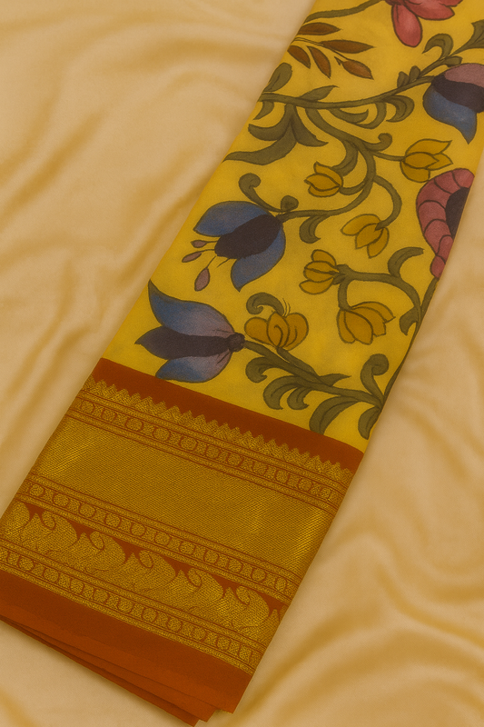 Kanchi Pattu with Pen Kalamkari-AM-KPS-YELLOW-013