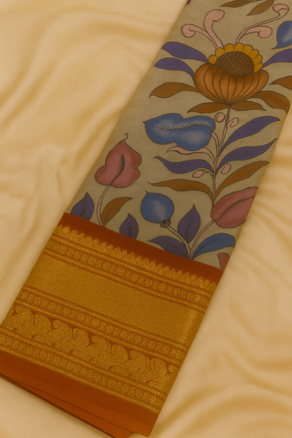Kanchi Pattu with Pen Kalamkari-AM-KPS-ELEGANT BEIGE-014