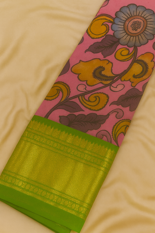 Kanchi Pattu with Pen Kalamkari-AM-KPS-PINK-015