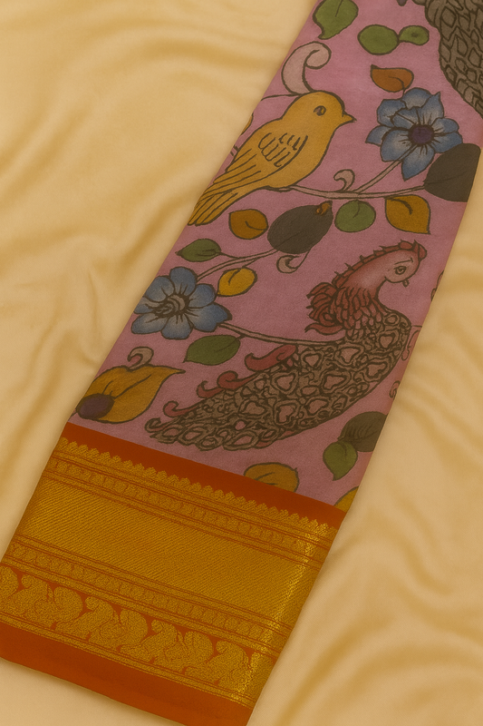 Kanchi Pattu with Pen Kalamkari-AM-KPS-PINK-016