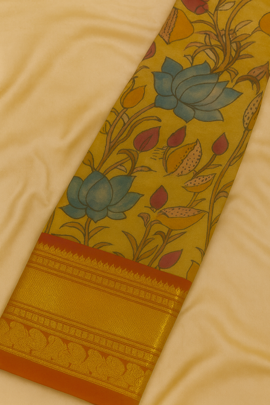 Kanchi Pattu with Pen Kalamkari-AM-KPS-YELLOW-017
