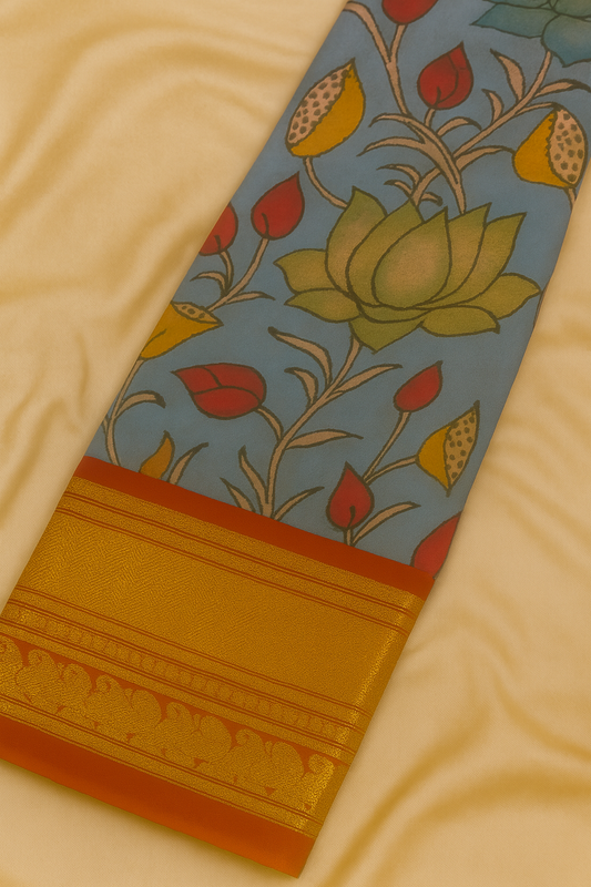 Kanchi Pattu with Pen Kalamkari-AM-KPS-YELLOW-018