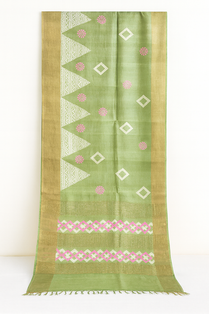Pure Tussar Printed Saree-AM-PTS-GREEN-005