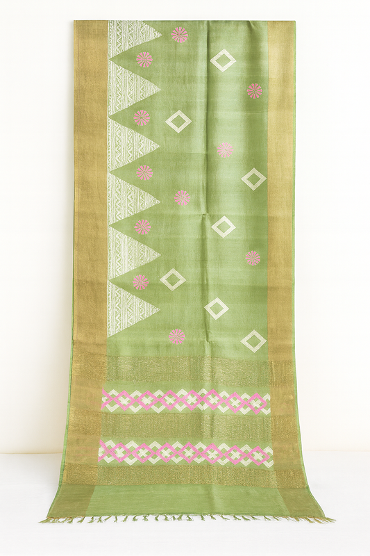 Pure Tussar Printed Saree-AM-PTS-GREEN-005