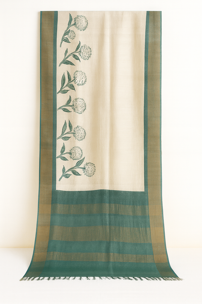 Pure Tussar Printed Saree-AM-PTS-OFFWHITE-008