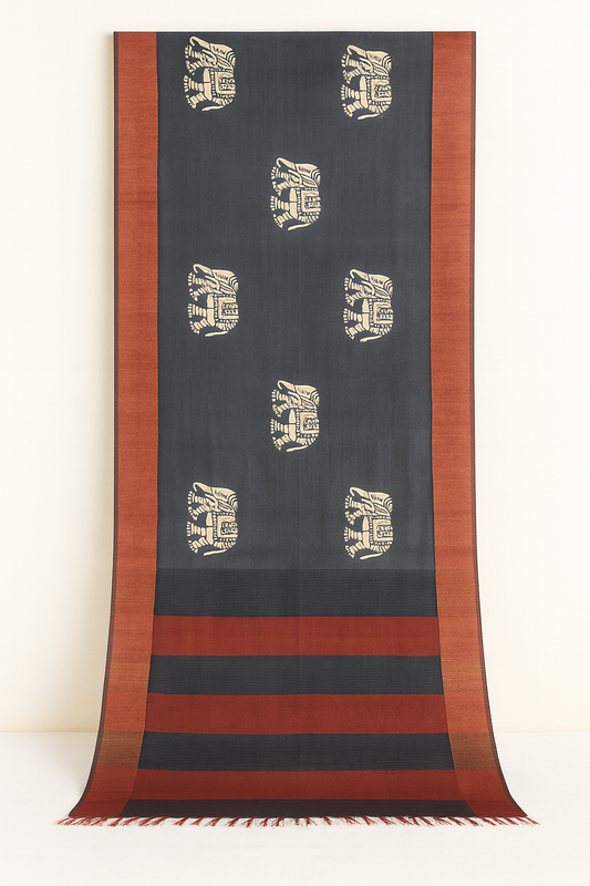 Pure Tussar Printed Saree-AM-PTS-BLACK-009