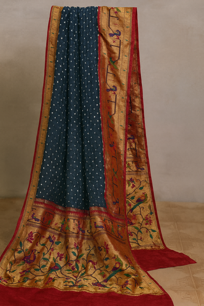 Pure Paithani Silk Saree-AM-PPSS-BLUE-001