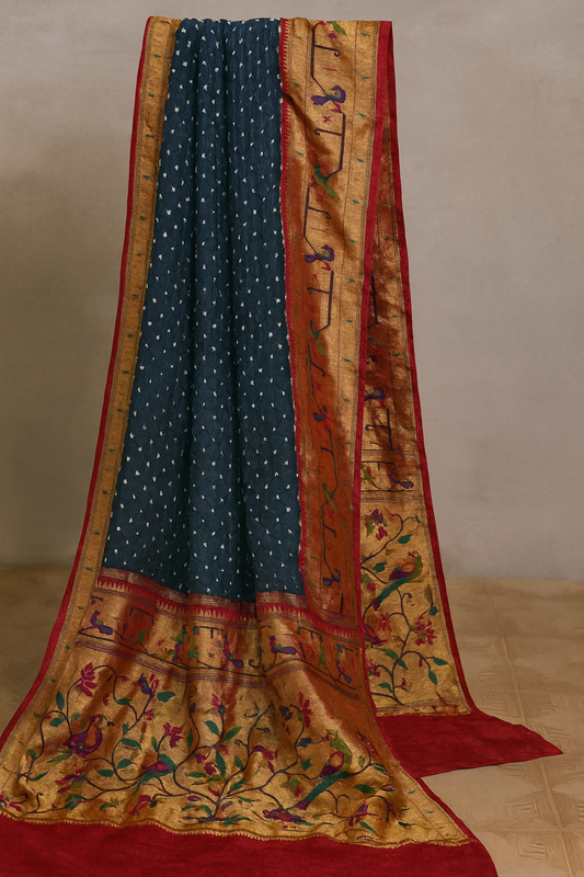 Pure Paithani Silk Saree-AM-PPSS-BLUE-001
