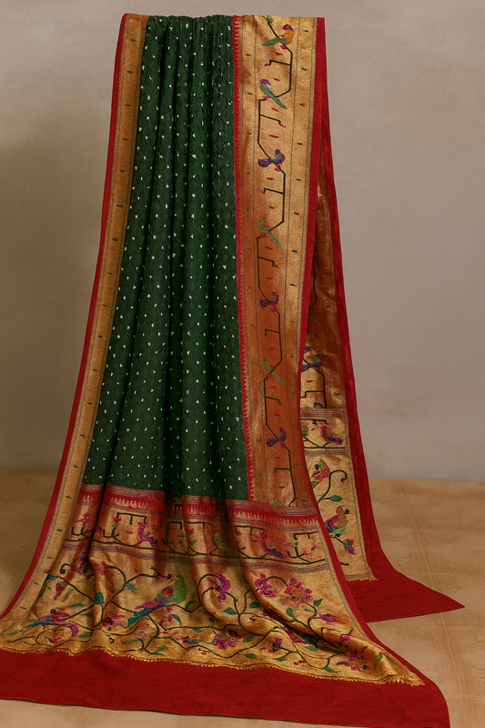 Pure Paithani Silk Saree-AM-PPSS-GREEN-002