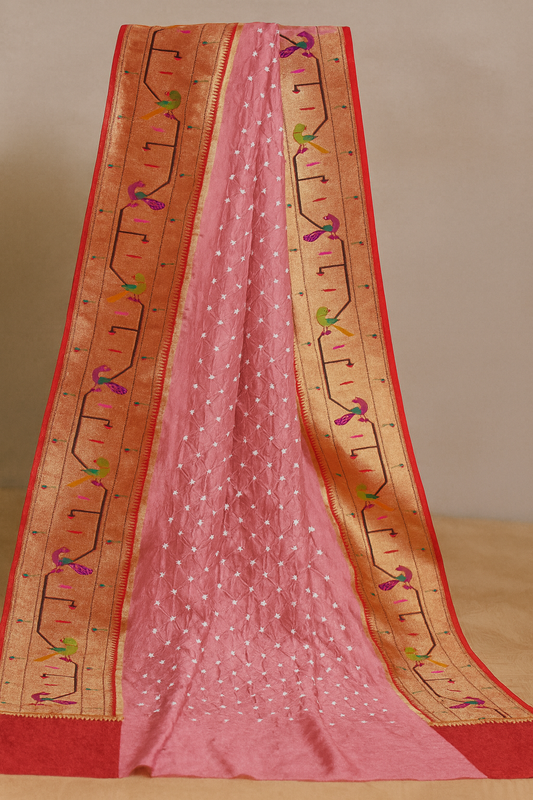 Pure Paithani Silk Saree-AM-PPSS-PINK-003