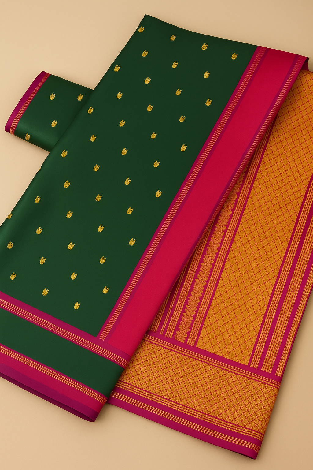 Handloom Gadwal Gap Border Pattu Saree-AM-GPS-GREEN-011