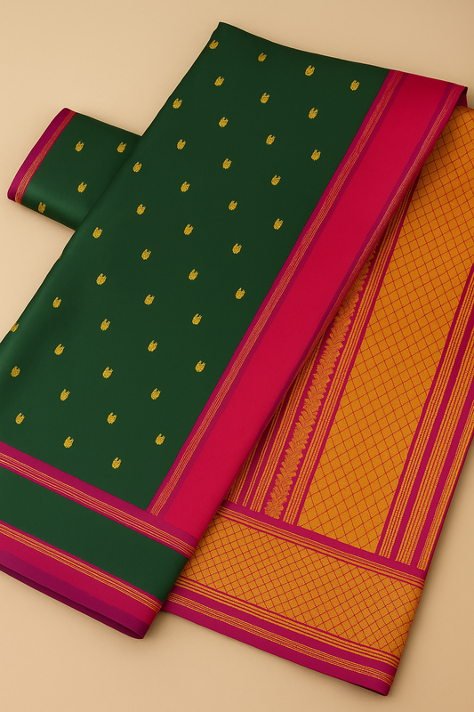 Handloom Gadwal Gap Border Pattu Saree-AM-GPS-GREEN-011