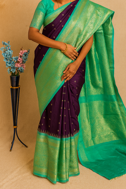 Vintage Gadwal Saree-AM-VGS-PURPLE-014