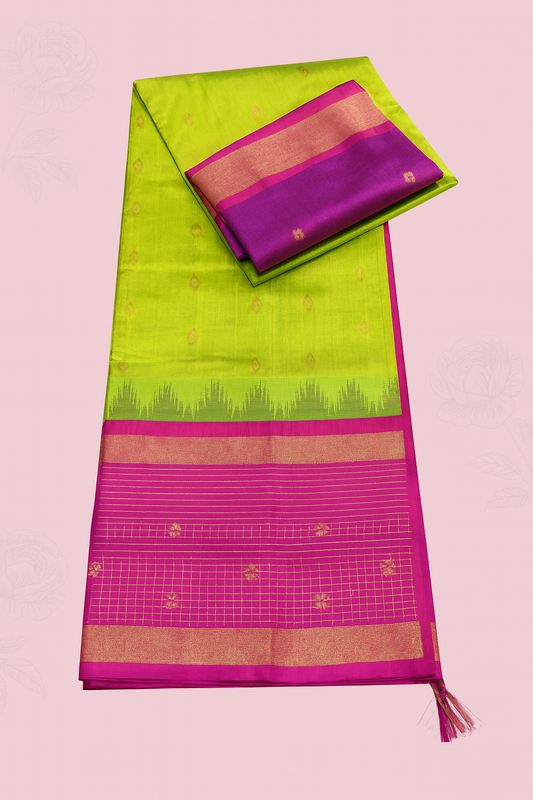 kolam Pattu Saree-AM-KPS-LIME GREEN-014