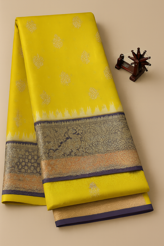 Pure Silk Saree-AM-PSS-YELLOW-004