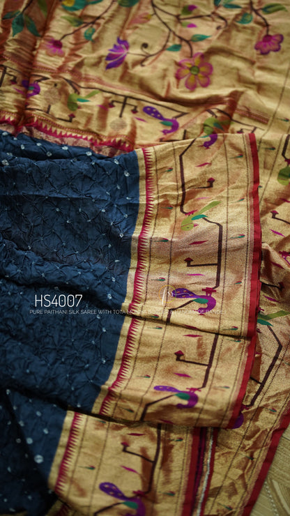 Pure Paithani Silk Saree-AM-PPSS-BLUE-001