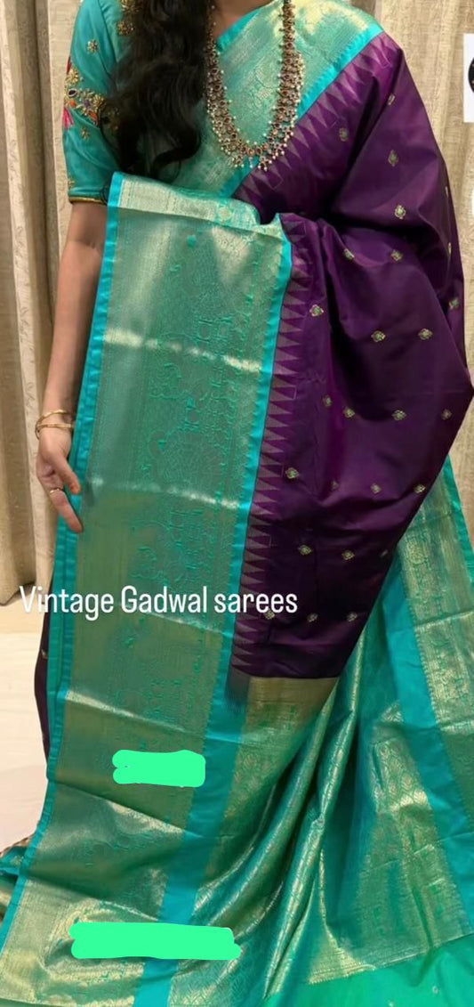 Vintage Gadwal Saree-AM-VGS-PURPLE-014