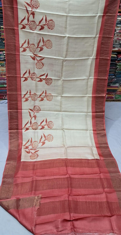 Pure Tussar Printed Saree-AM-PTS-RED-006