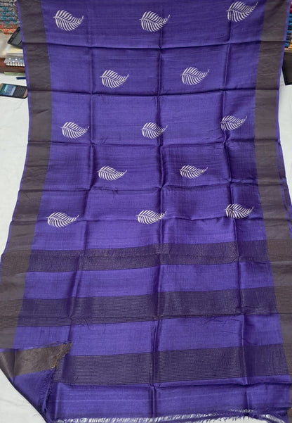 Pure Tussar Printed Saree-AM-PTS-ROYAL BLUE-007