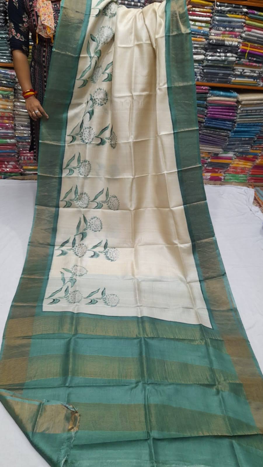 Pure Tussar Printed Saree-AM-PTS-OFFWHITE-008