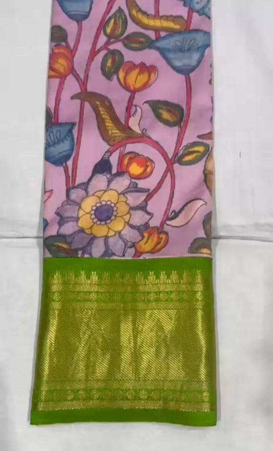 Kanchi pattu with pen kalamkari-AM-KPS-LAVENDER-004
