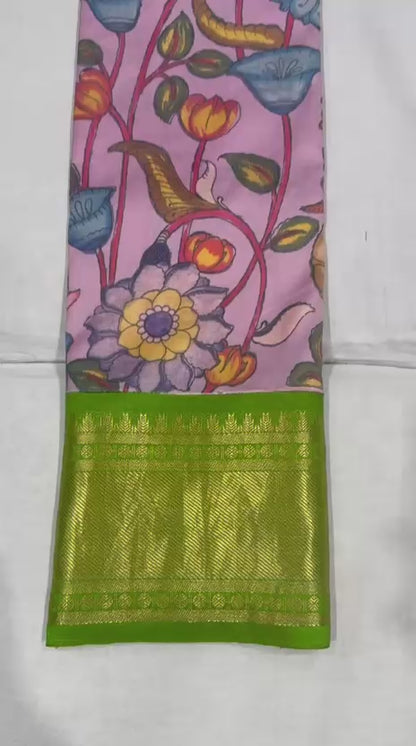 Kanchi pattu with pen kalamkari-AM-KPS-LAVENDER-004