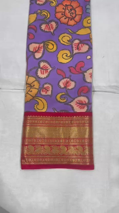 Kanchi Pattu with Pen Kalamkari-AM-KPS-LAVENDER-012