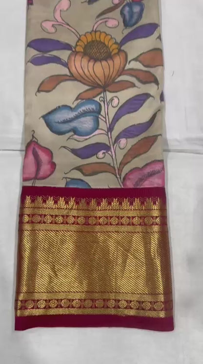 Kanchi Pattu with Pen Kalamkari-AM-KPS-ELEGANT BEIGE-014