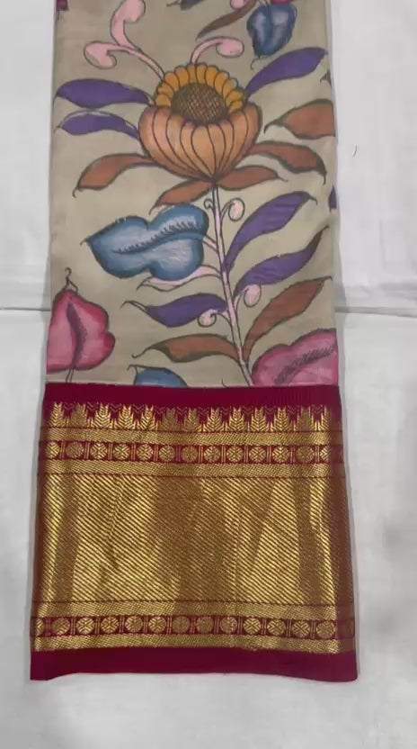 Kanchi Pattu with Pen Kalamkari-AM-KPS-ELEGANT BEIGE-014