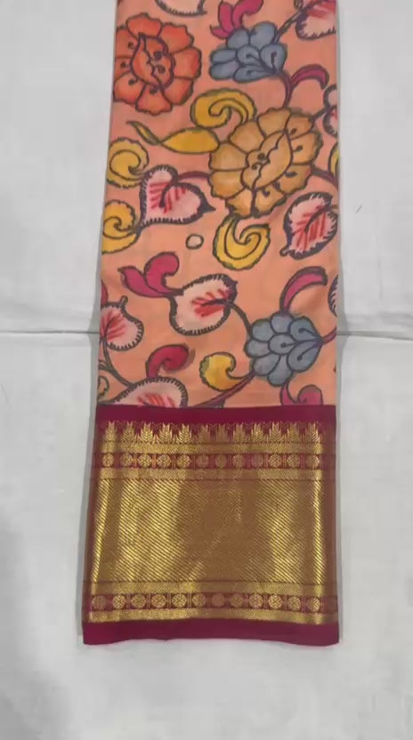 Kanchi Pattu with Pen Kalamkari-AM-KPS-PEACH-011