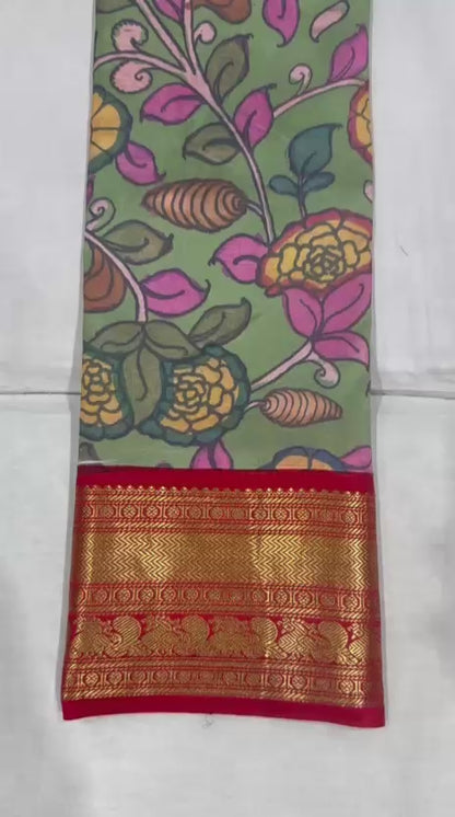 Kanchi pattu with pen kalamkari-AM-KPS-GREEN-005