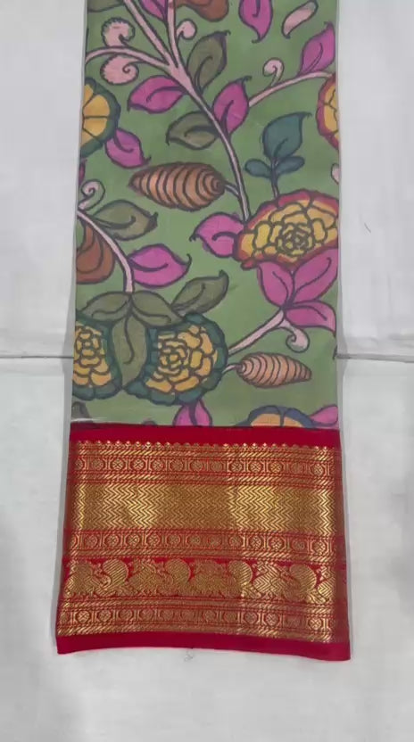 Kanchi pattu with pen kalamkari-AM-KPS-GREEN-005