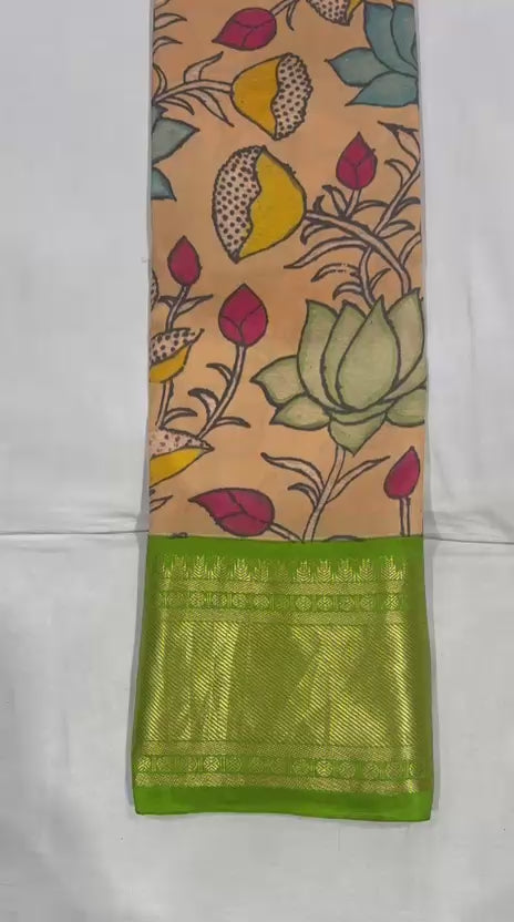 Kanchi pattu with pen kalamkari-AM-KPS-PEACH-007