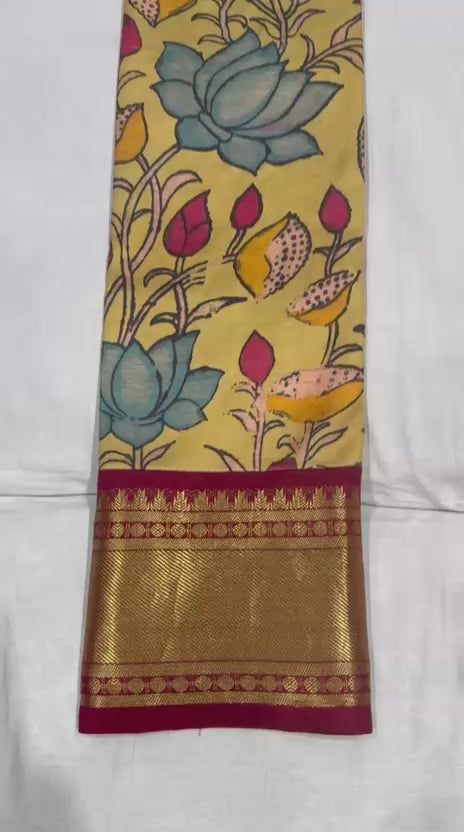 Kanchi Pattu with Pen Kalamkari-AM-KPS-YELLOW-017