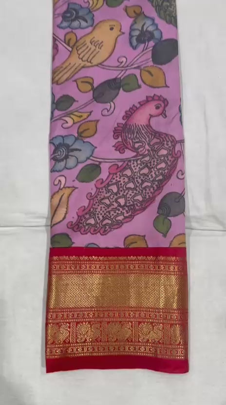 Kanchi Pattu with Pen Kalamkari-AM-KPS-PINK-016